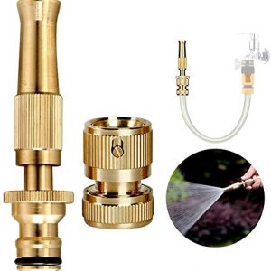 "1/2"" Adjustable Pure Brass Water Spray Nozzle Jet Spray Gun Connects to Hose Pipe for Garden Car Pets Window Plants Washing High Pressure Water Jet Spray Gun (Without Hose Pipe) "